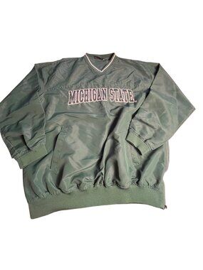 Michigan State Spartans J2 Sport men L Green V-Neck Pullover Windbreaker Jacket